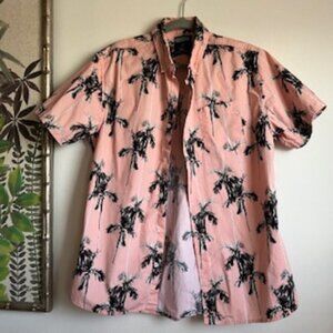 Hawaiian Shirt Palm Trees Design Men's L Massive Brand Pink Black​​​​​​
